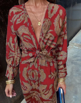 Brenda - Sofisticado vestido largo de manga larga