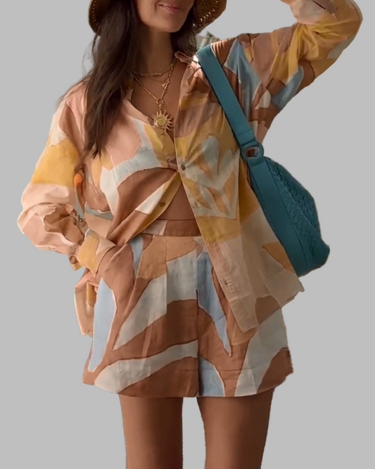 ARUA - Conjunto de dos piezas con estampado de graffiti de hojas vintage